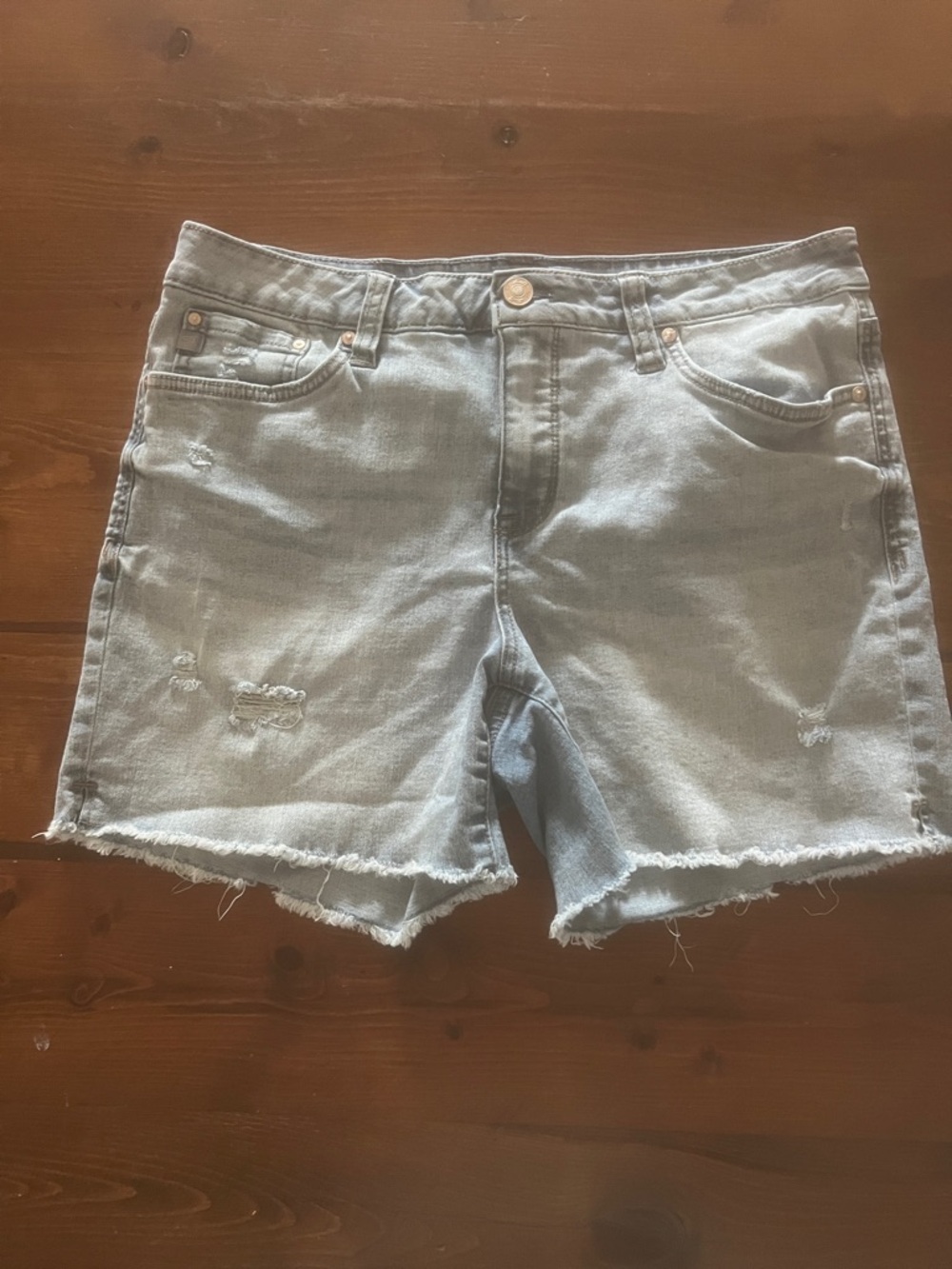 Seven7 Washed Light Blue Frayed Hem Denim Shorts